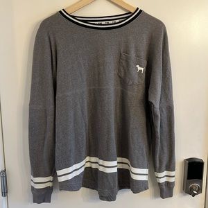 Pink-Victoria’s Secret long sleeve top, grey and white